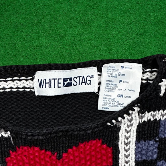 Vintage White Stag Knit Woven Pattern Sweater - Picture 3 of 6